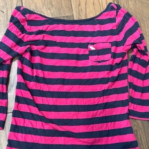 Girls' Long-Sleeve Striped Top - Pink & Navy